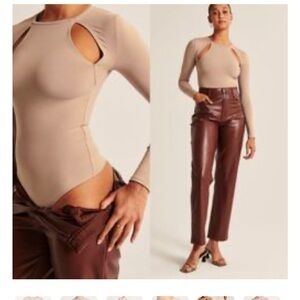 Abercrombie & Fitch Soft A&F Collection Long Sleeve Cutout Bodysuit Cream/Tan L
